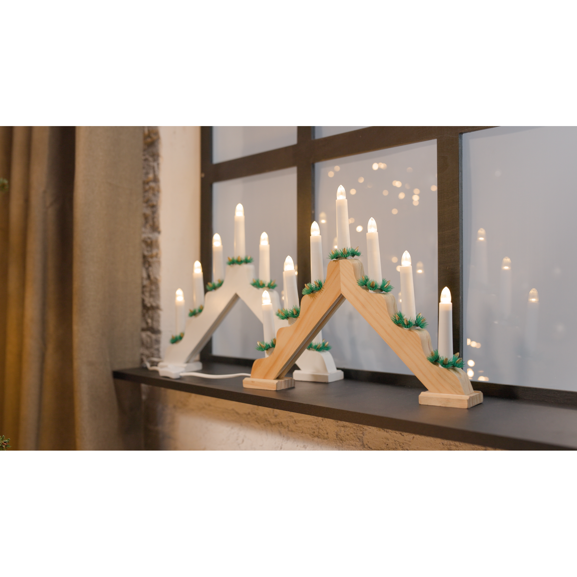 LED-Schwedenleuchter natur 7 LEDs warmweiß 39 x 30 cm