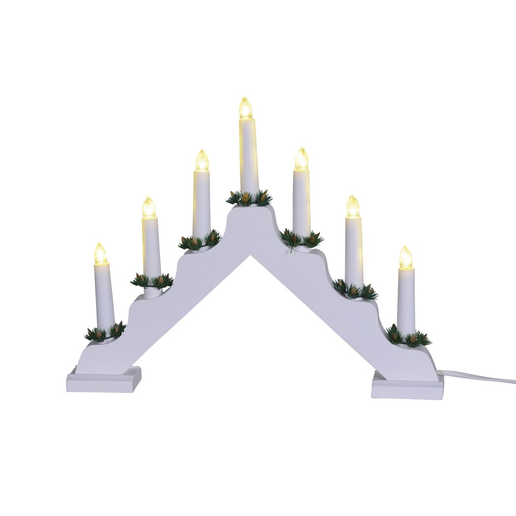 LED-Schwedenleuchter weiß 7 LEDs warmweiß 39 x 30 cm