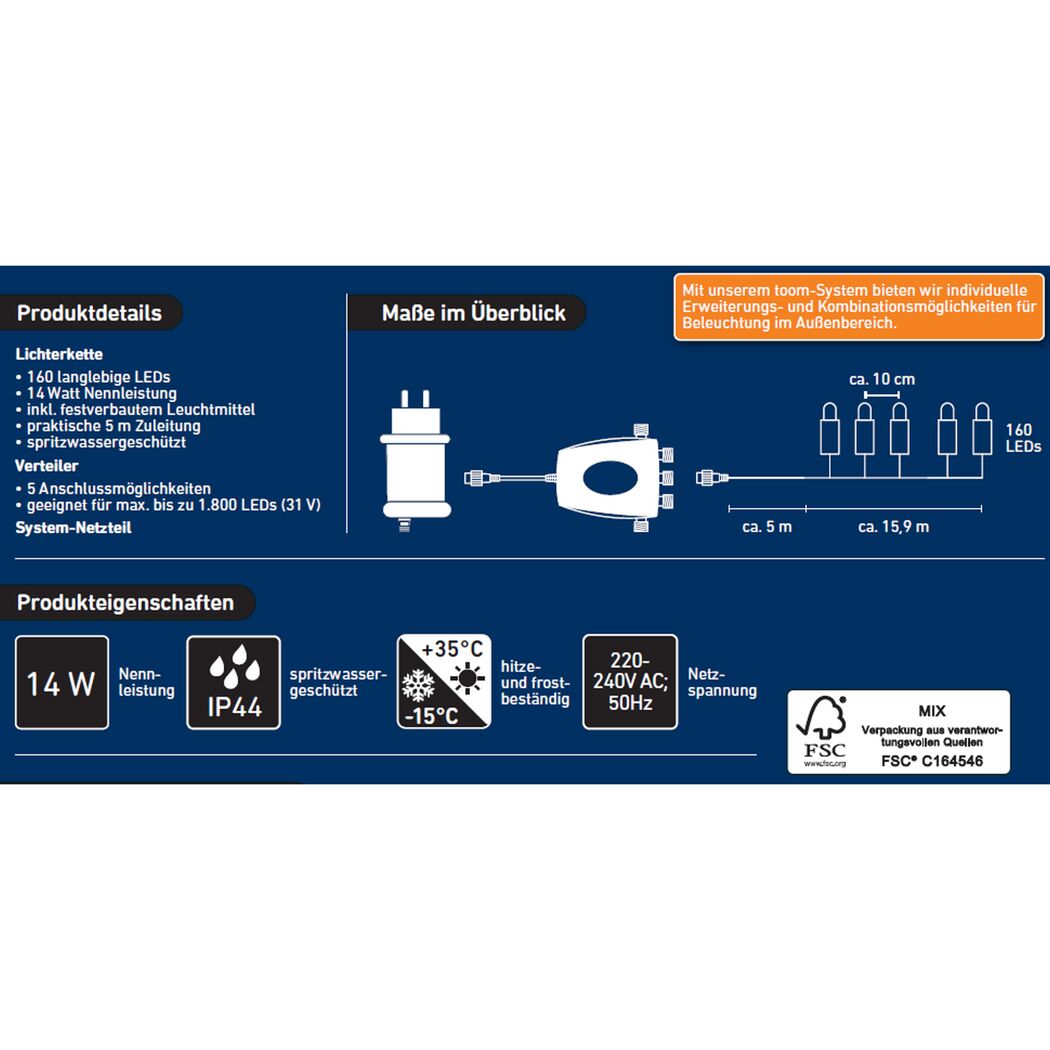 Starter-Set für toom-System 160 LEDs warmweiß 1590 cm
