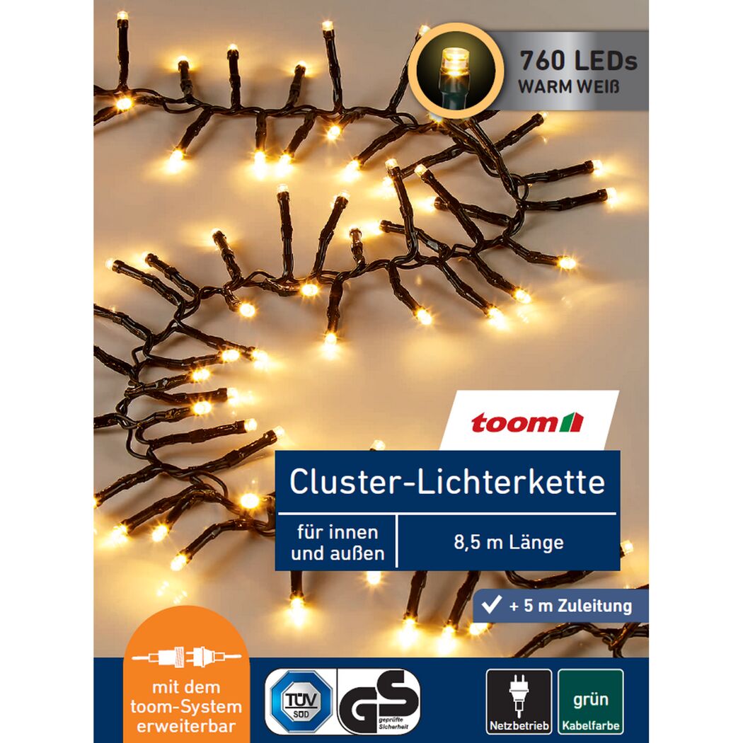 LED-Cluster-Lichterkette 760 LEDs warmweiß 850 cm