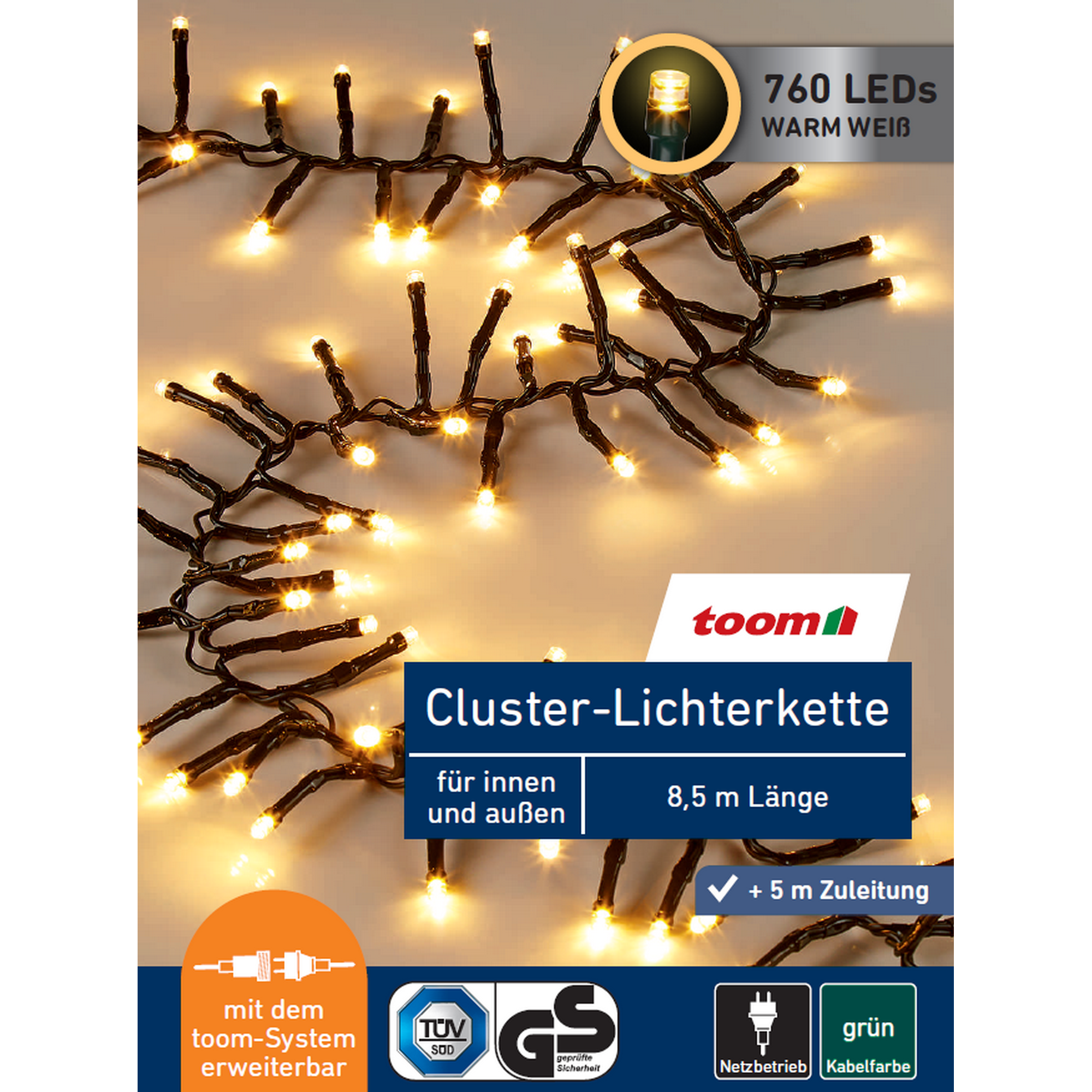 toom LED-Cluster-Lichterkette 760 LEDs warmweiß 850 cm