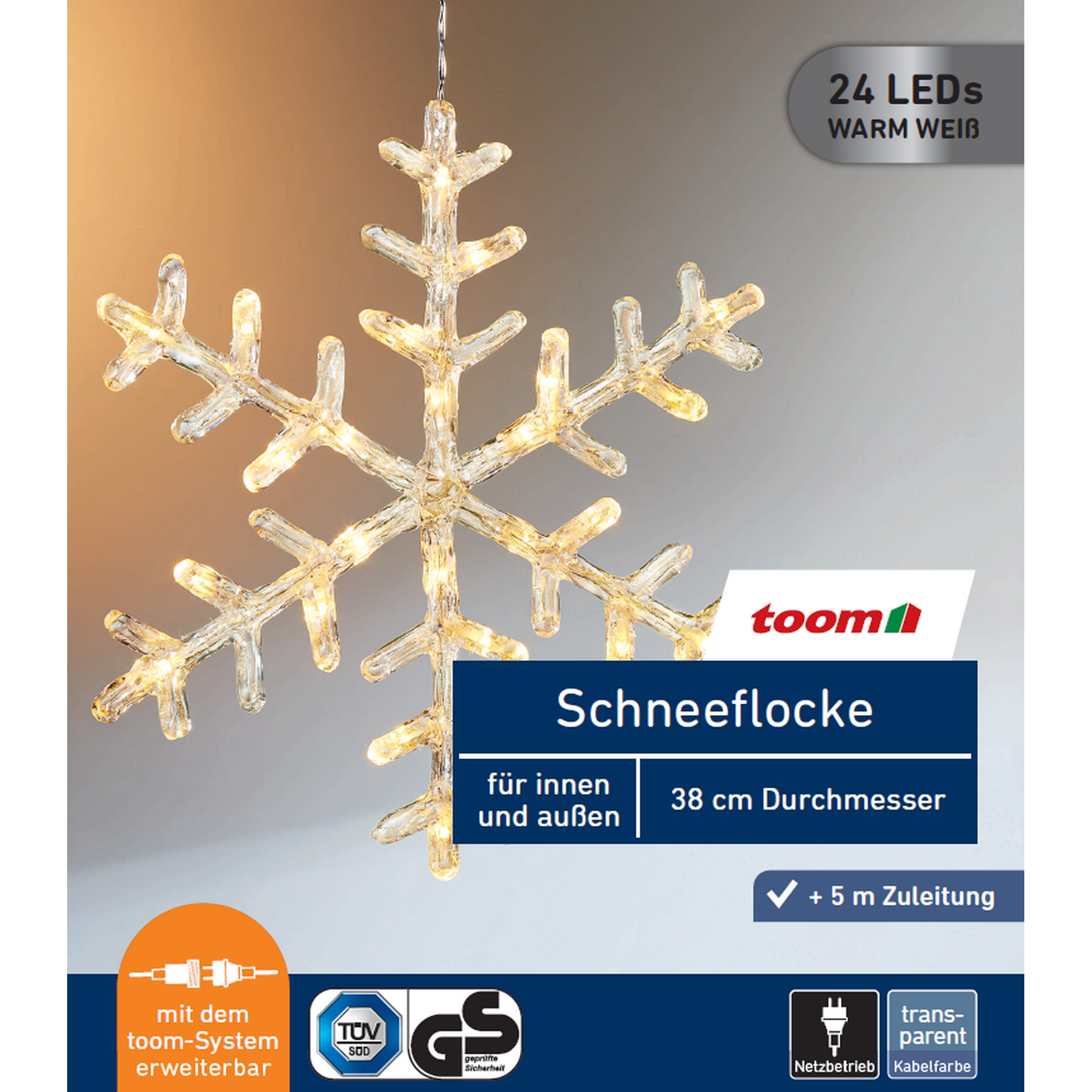 LED-Schneeflocke 24 LEDs warmweiß Ø 38 cm + product picture