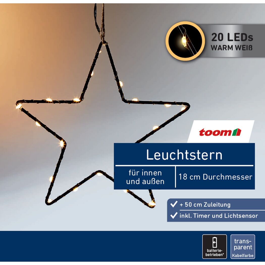 LED-Leuchtstern schwarz 20 LEDs warmweiß Ø 18 cm