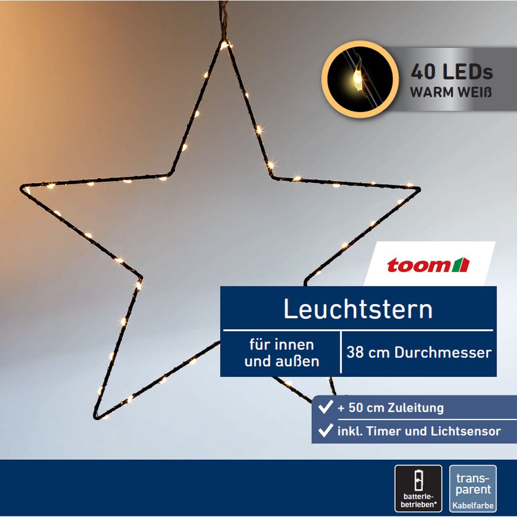 LED-Leuchtstern schwarz 40 LEDs warmweiß Ø 38 cm