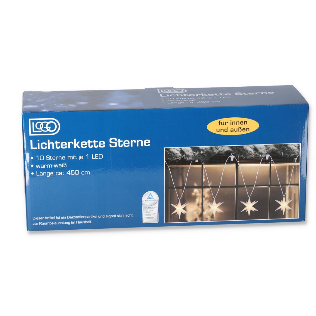 LED-Lichterkette 'Sterne' 10 LEDs warmweiß 450 cm