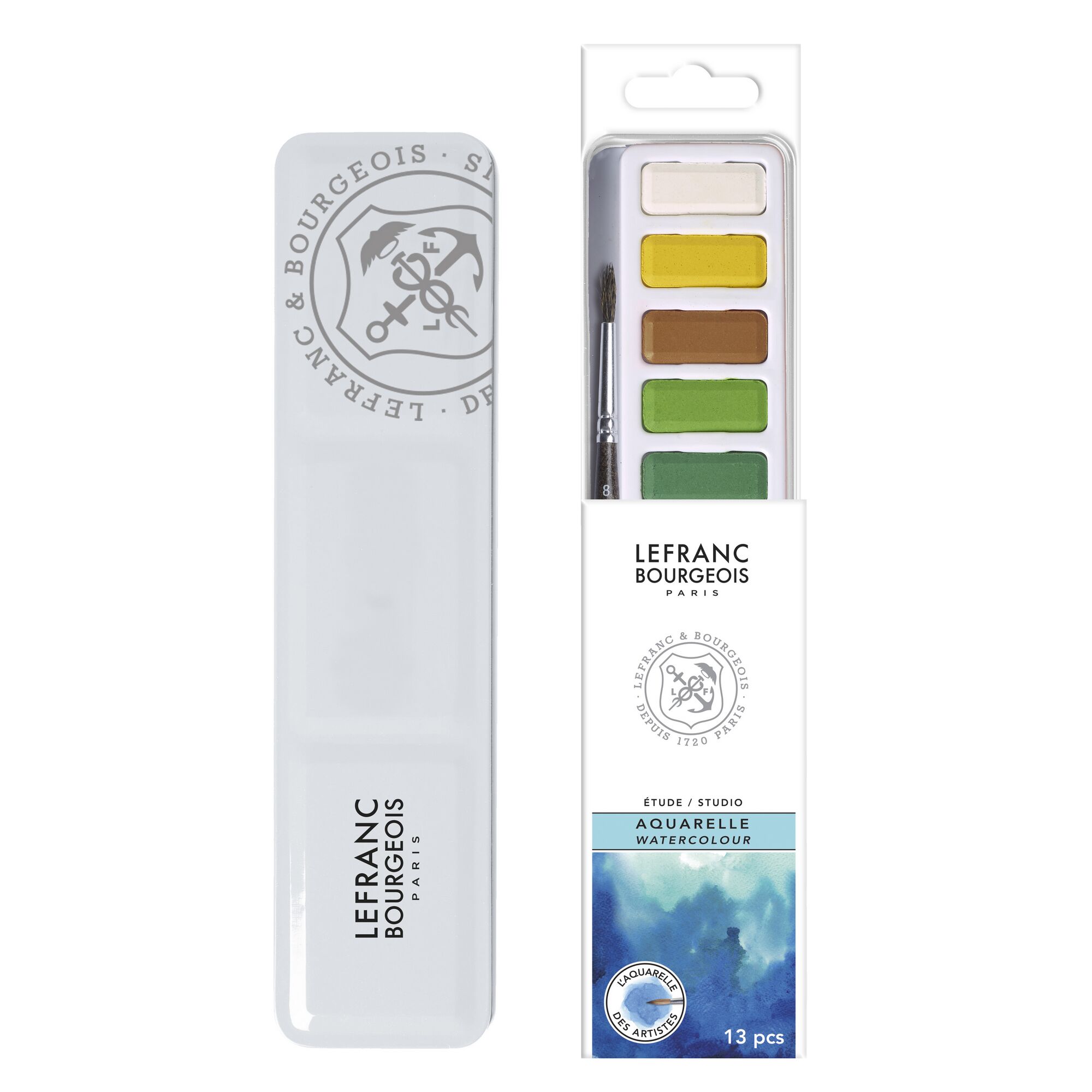 LEFRANC BOURGEOIS Aquarellfarben Set mit 13 Farben und Pinsel
