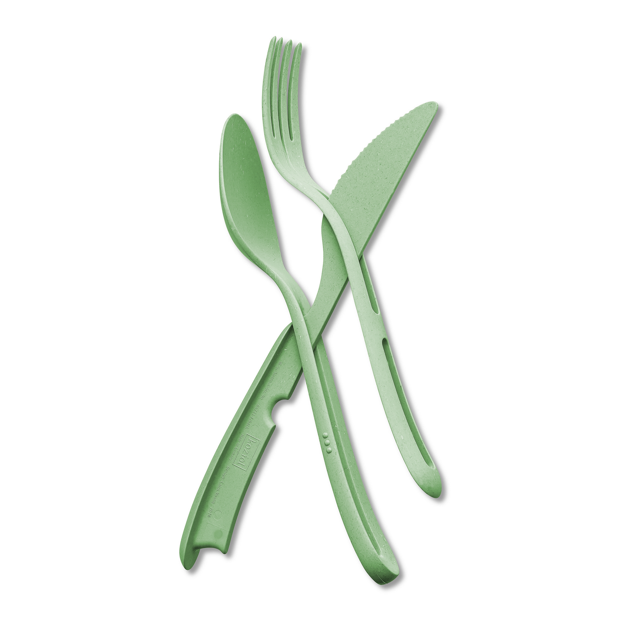 Besteck-Set 'Klikk' nature leaf green 3-teilig + product picture