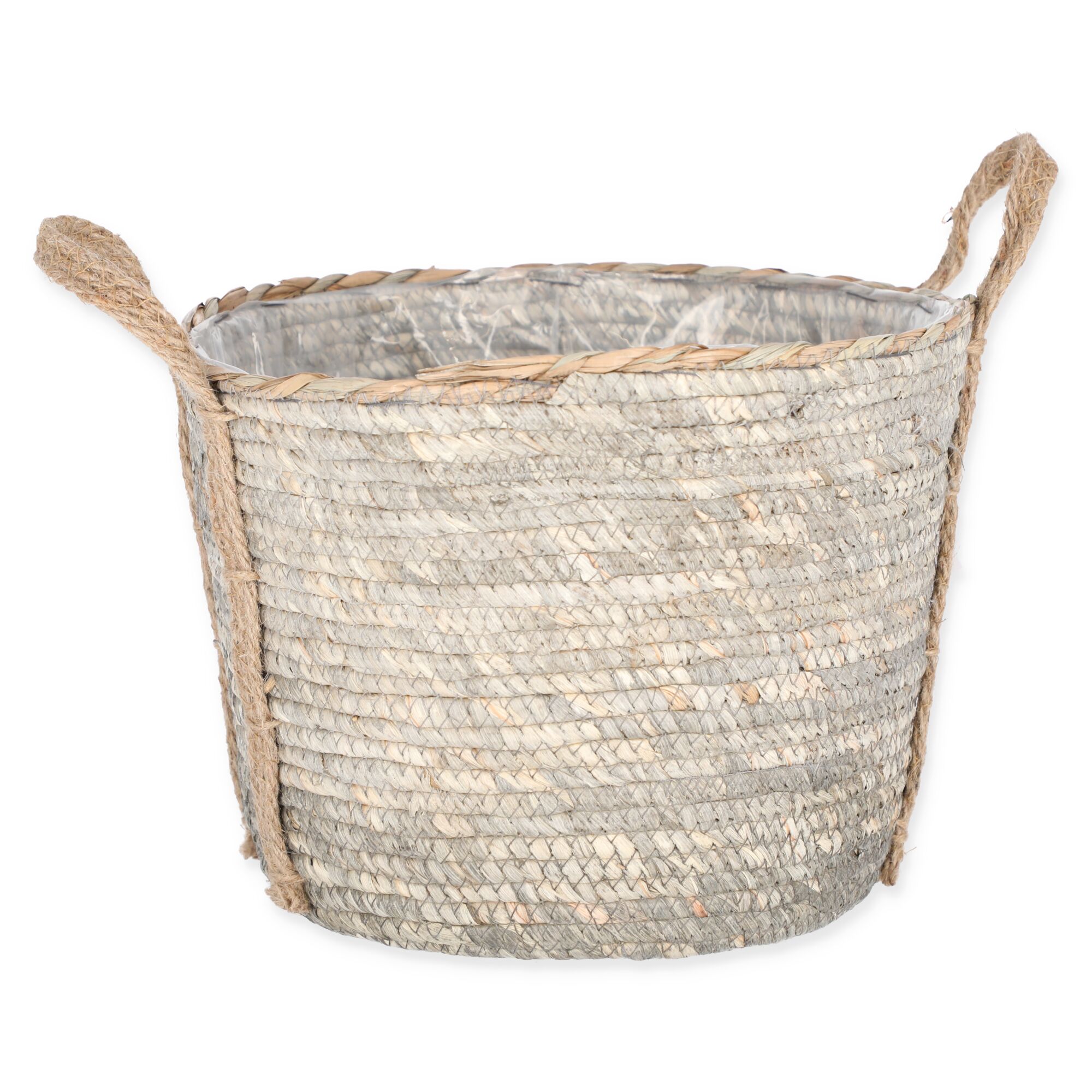 Geflochtener Korb mit Tragegriffen und Kunststoffeinsatz