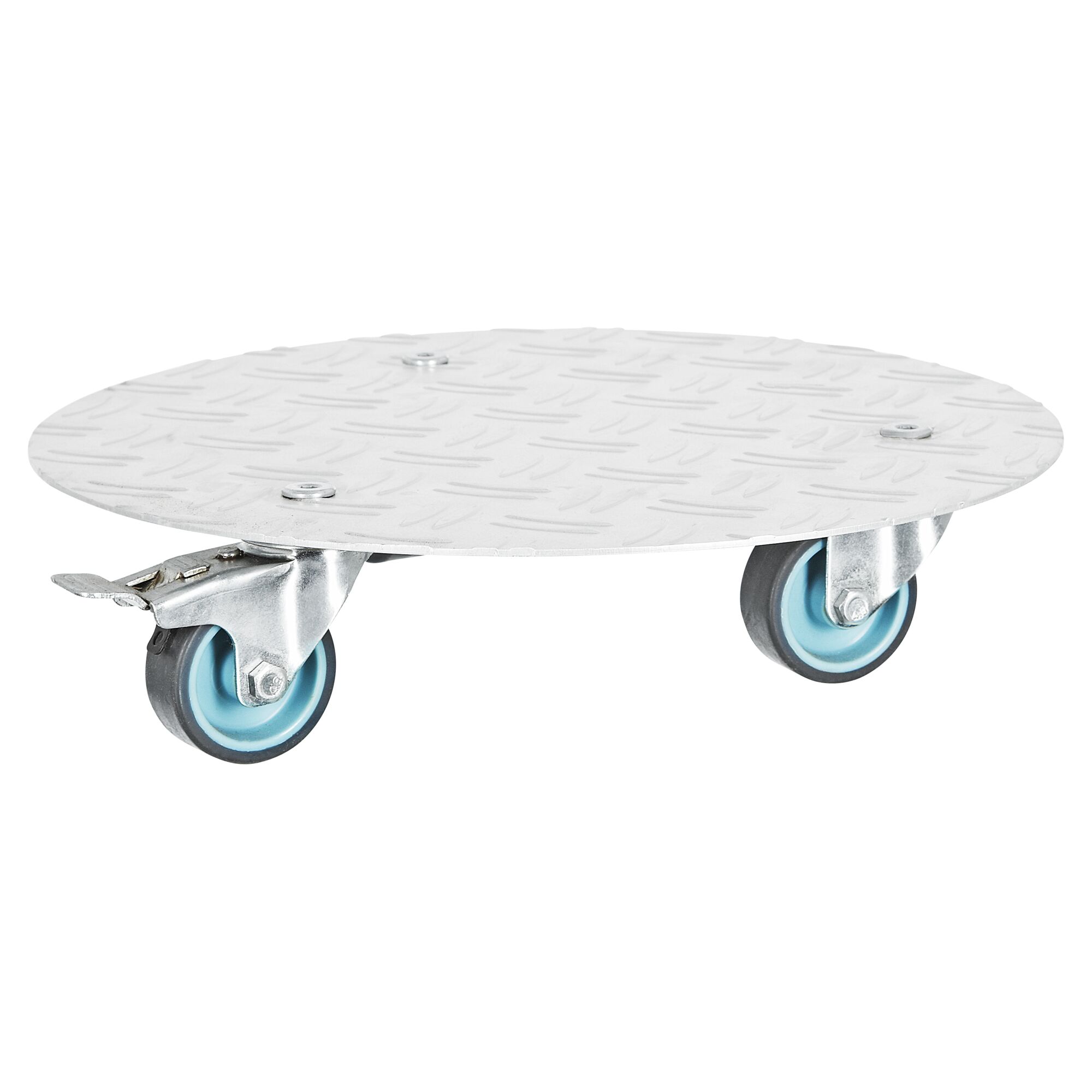 Runder Transportroller mit Rollen und Riffelblech.