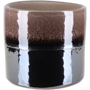 Übertopf 'Mondego' Keramik schwarz/braun glasiert glänzend rund Ø 16 x 15 cm