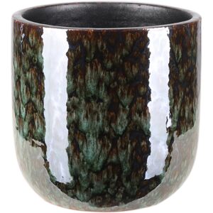 Übertopf 'Cavado' Keramik dunkelgrün glasiert glänzend rund Ø 21 x 19 cm