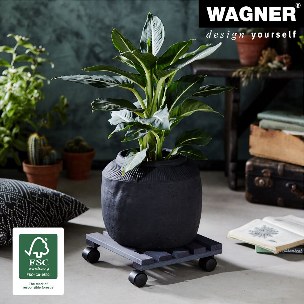 Pflanzenroller 'Nature GH 0159' Kiefernholz anthrazit 29 x 29 cm