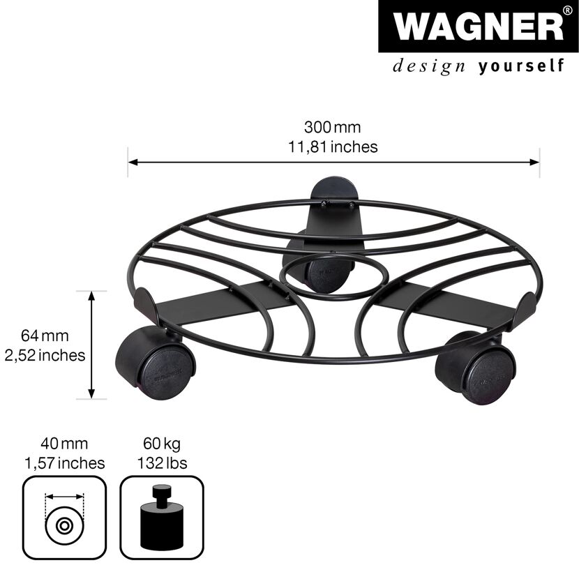 Pflanzenroller 'Black Edition GH 0935' Stahl schwaarz Ø 30 x 6,4 cm