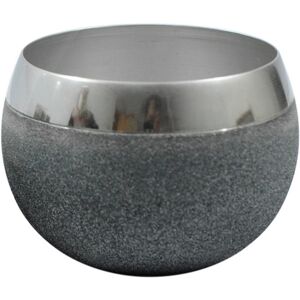 Metallübertopf lackiert grau mit Silberrand 9 x 10 x 7 cm