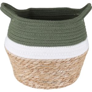 Pflanzkorb grün-weiß-natur Baumwolle / Seegras 32/40 x 32 cm
