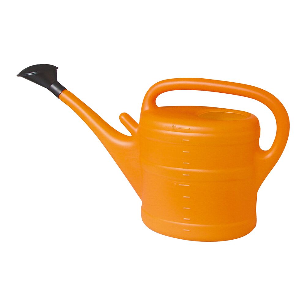Orangefarbene Gießkanne mit 10 Liter Fassungsvermögen