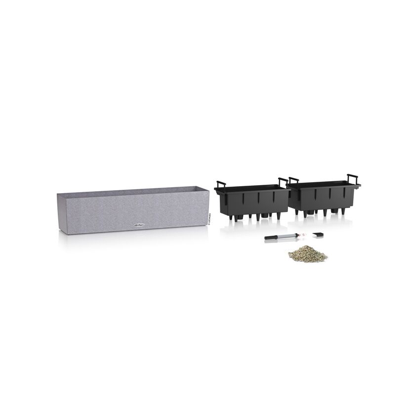 LECHUZA Balkonkasten Stone 80 cm, steingrau, mit Zubehör