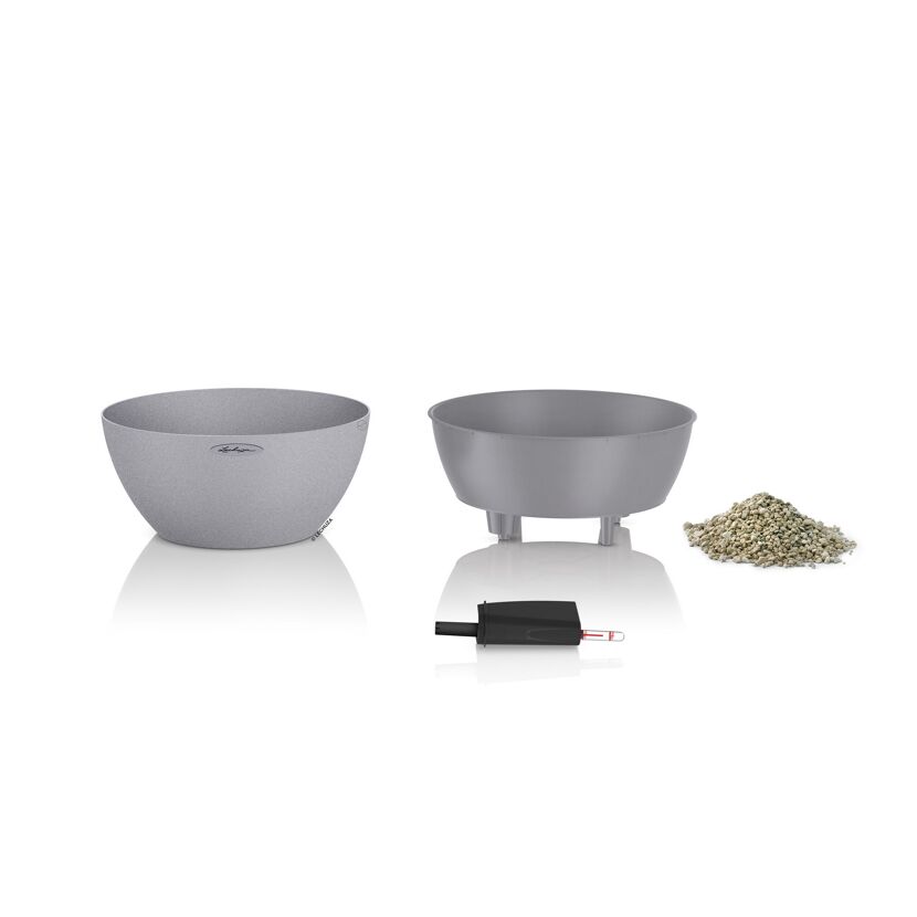 Lechuza Pflanzschale Cubeto Stone 40 cm, steingrau mit Zubehör
