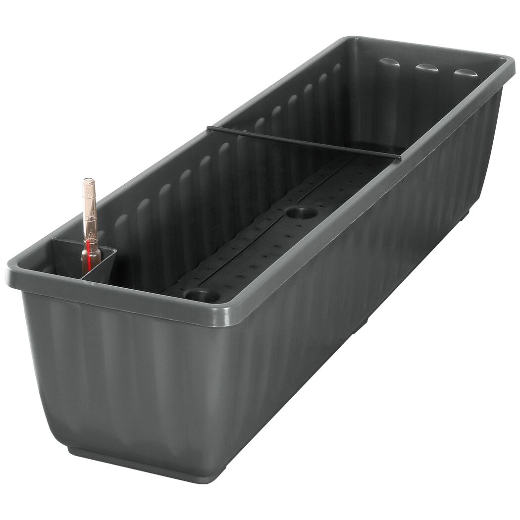 Anthrazitfarbener Balkonkasten Aqua Flor 80 cm mit Wasserstandsanzeiger