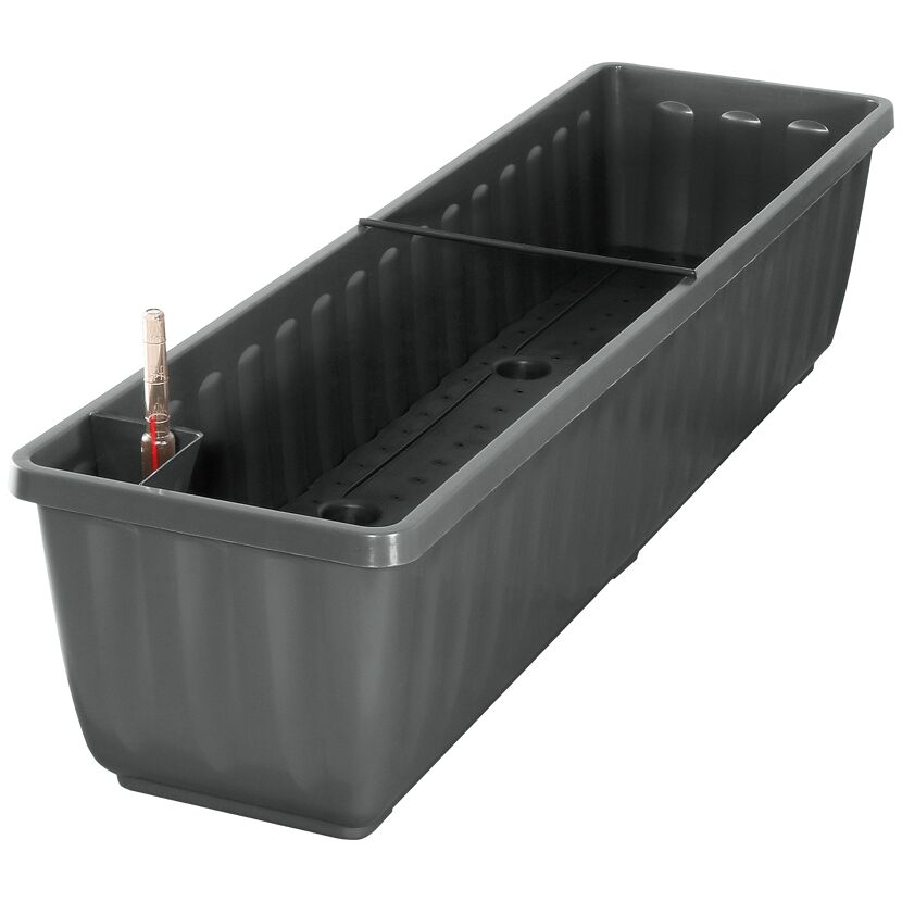 Anthrazitfarbener Balkonkasten Aqua Flor 80 cm mit Wasserstandsanzeiger