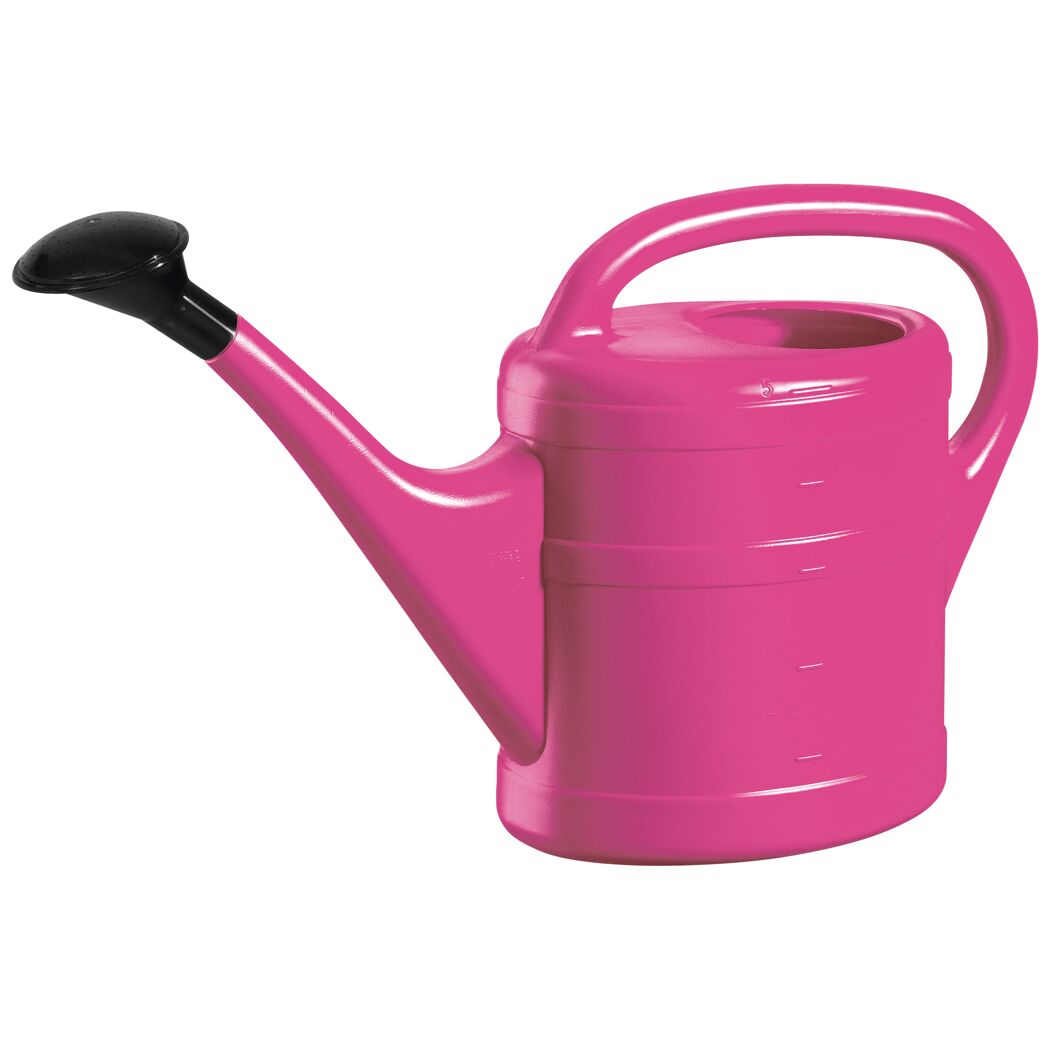 Pinke Gießkanne mit schwarzem Gießkopf