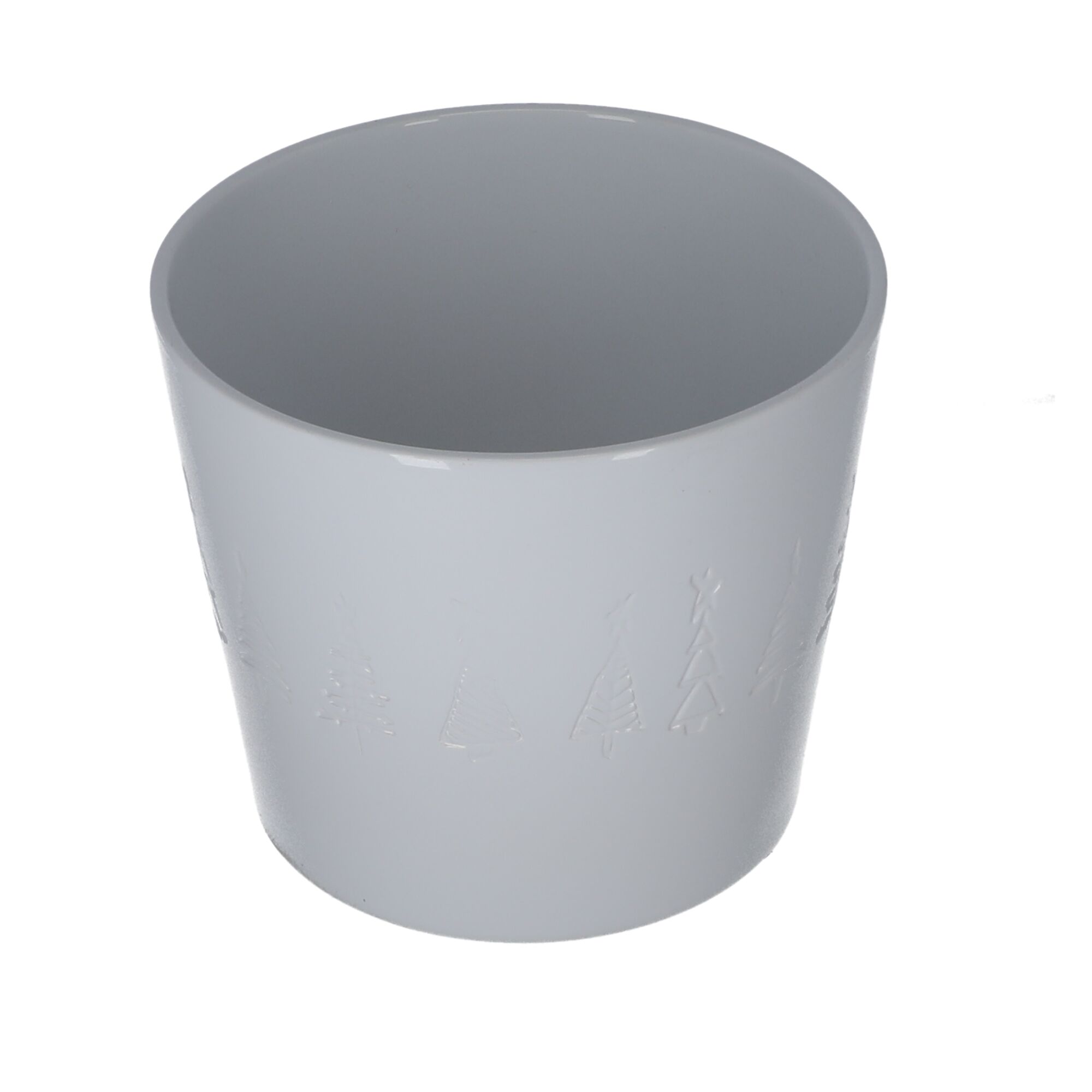 Weißer Uebertopf mit Tannenbaum-Motiv