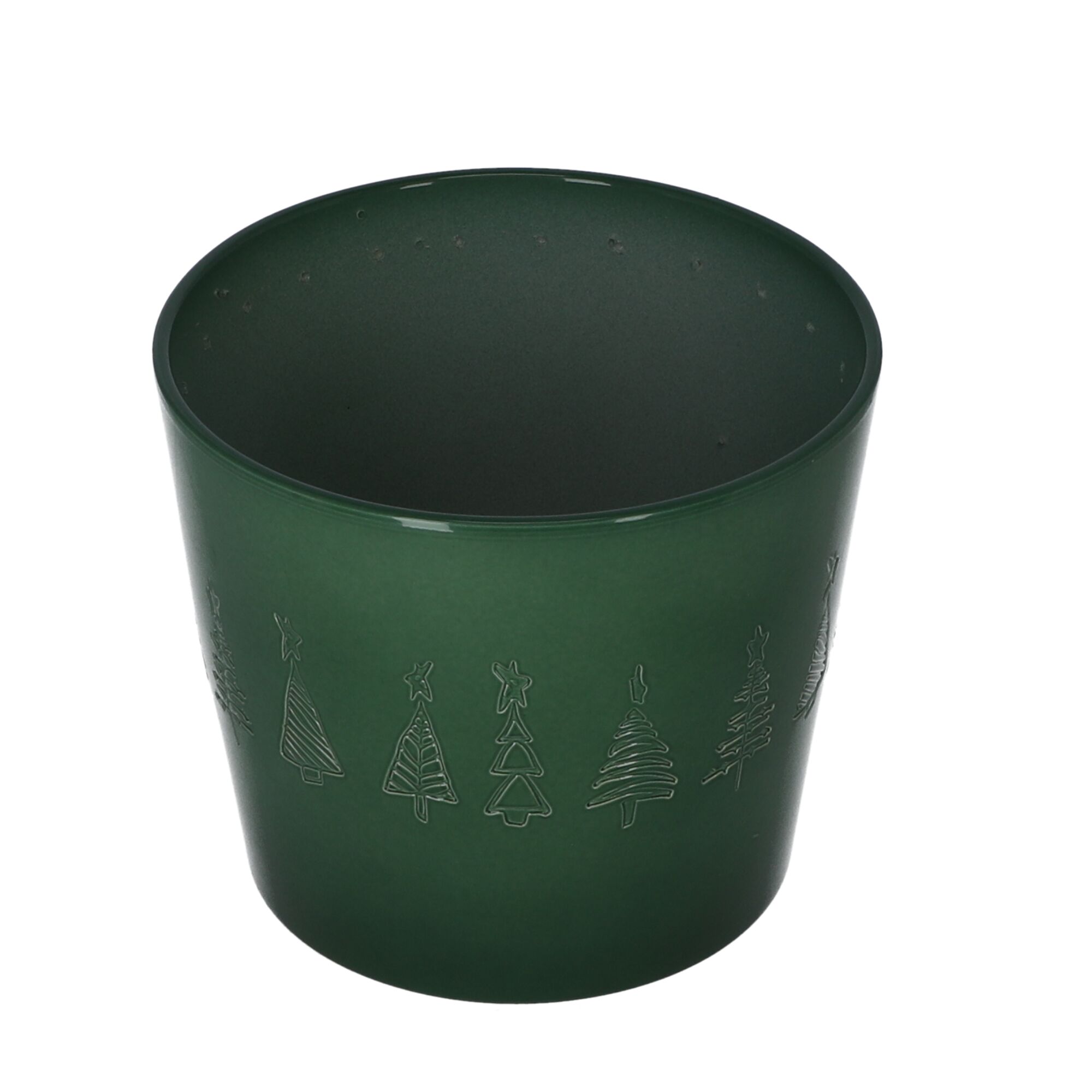 Grüner Übertopf mit Tannenbaum-Motiv