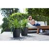 Zwei graue Blumentöpfe auf Terrasse