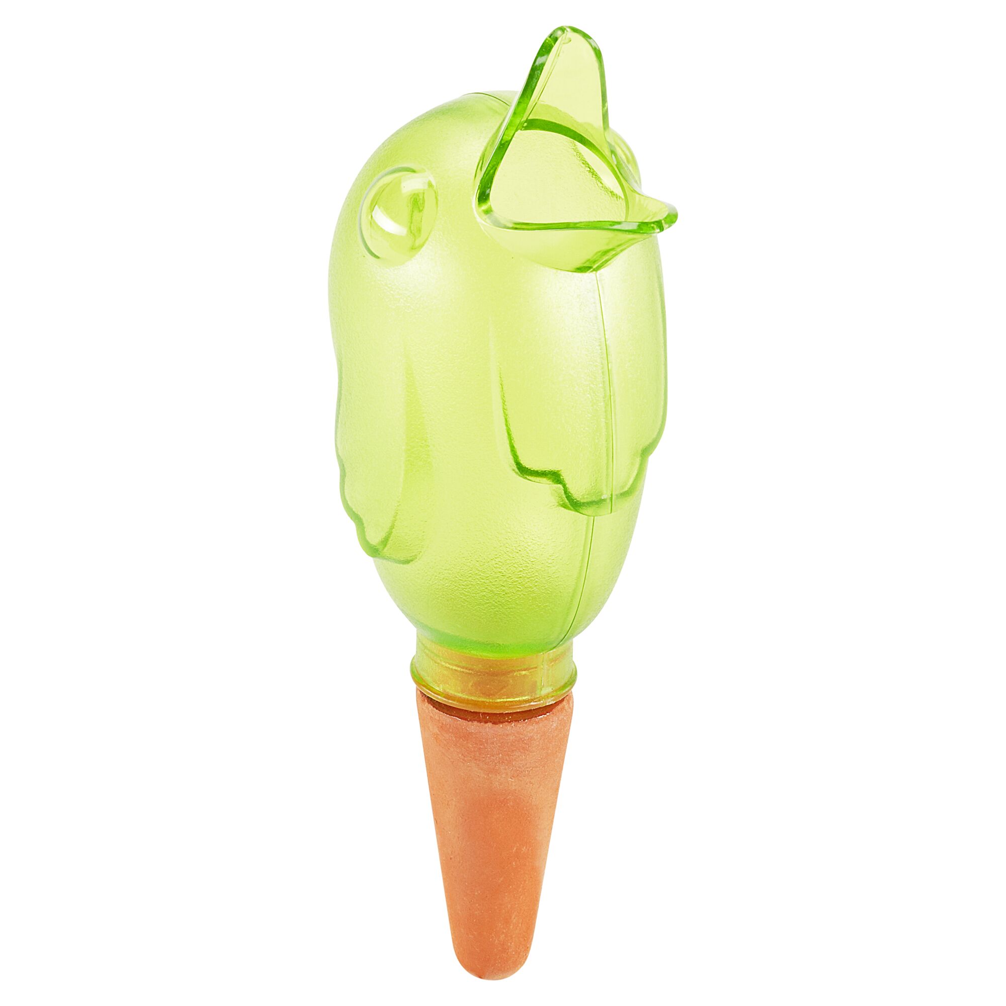 Grüner Gießstab in Vogelform mit Tonkegel.