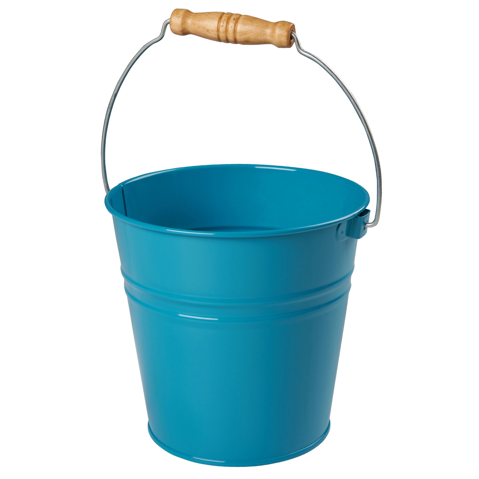 Blauer Deko-Metalleimer mit Henkel