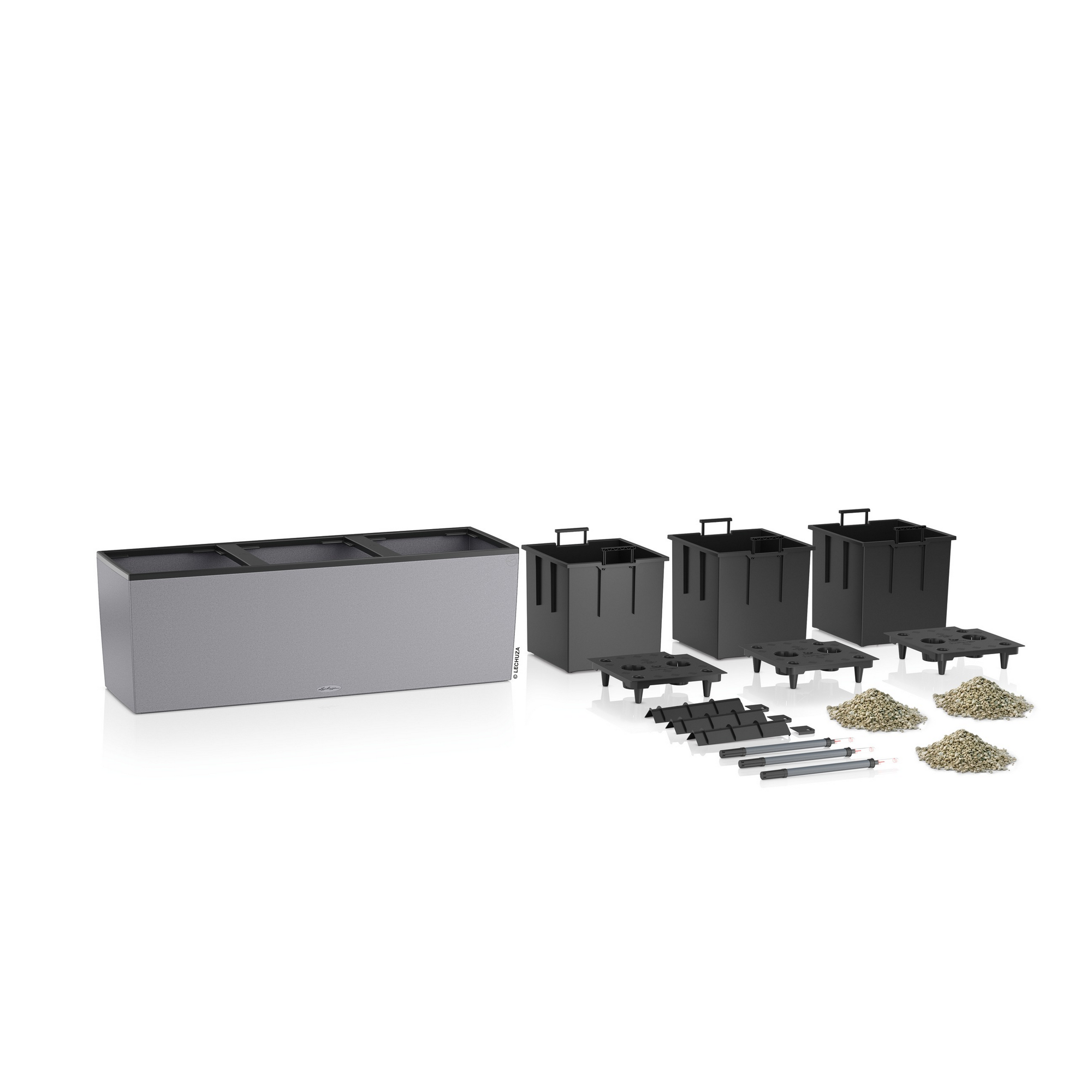 Grauer Pflanzkasten TRIO Stone 40 mit Zubehör