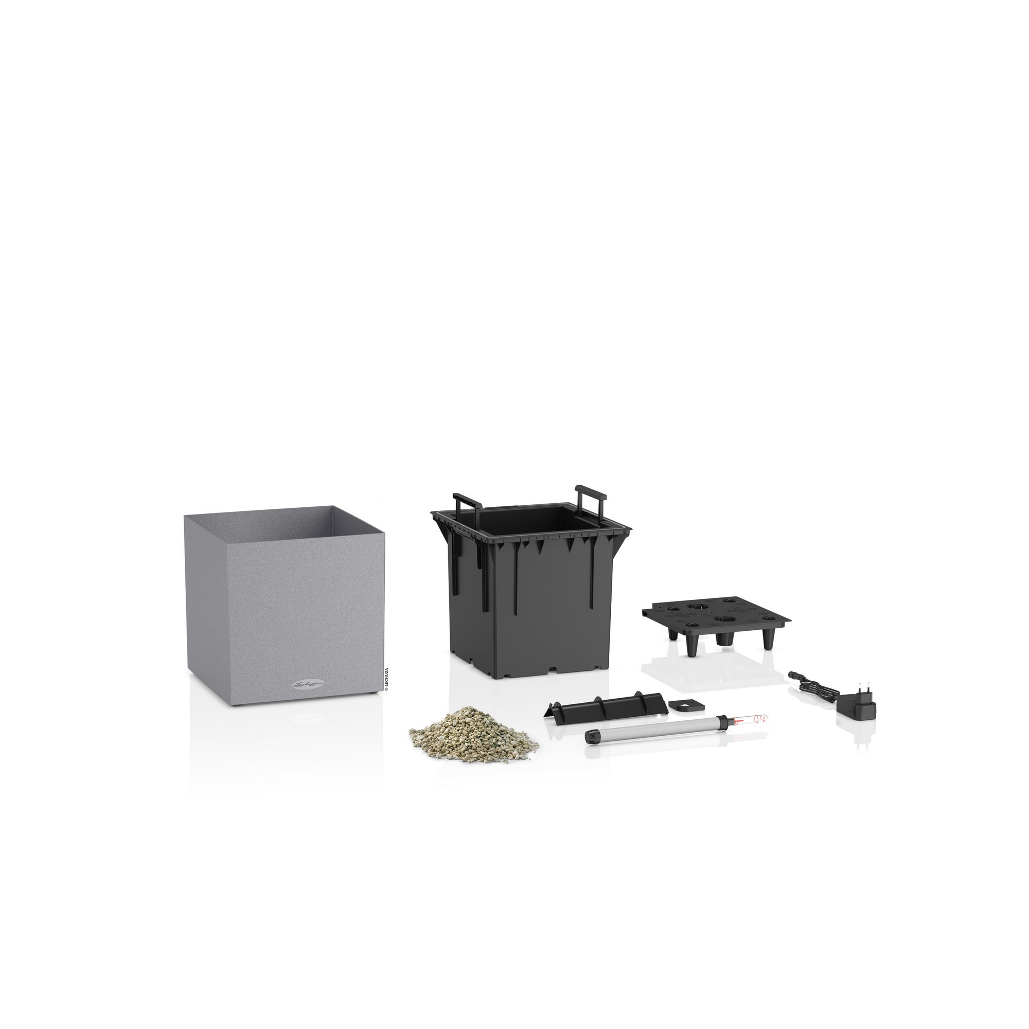 Pflanzgefäß 'CANTO Stone 30 low LED' Kunststoff steingrau 30 x 30 x 30 cm