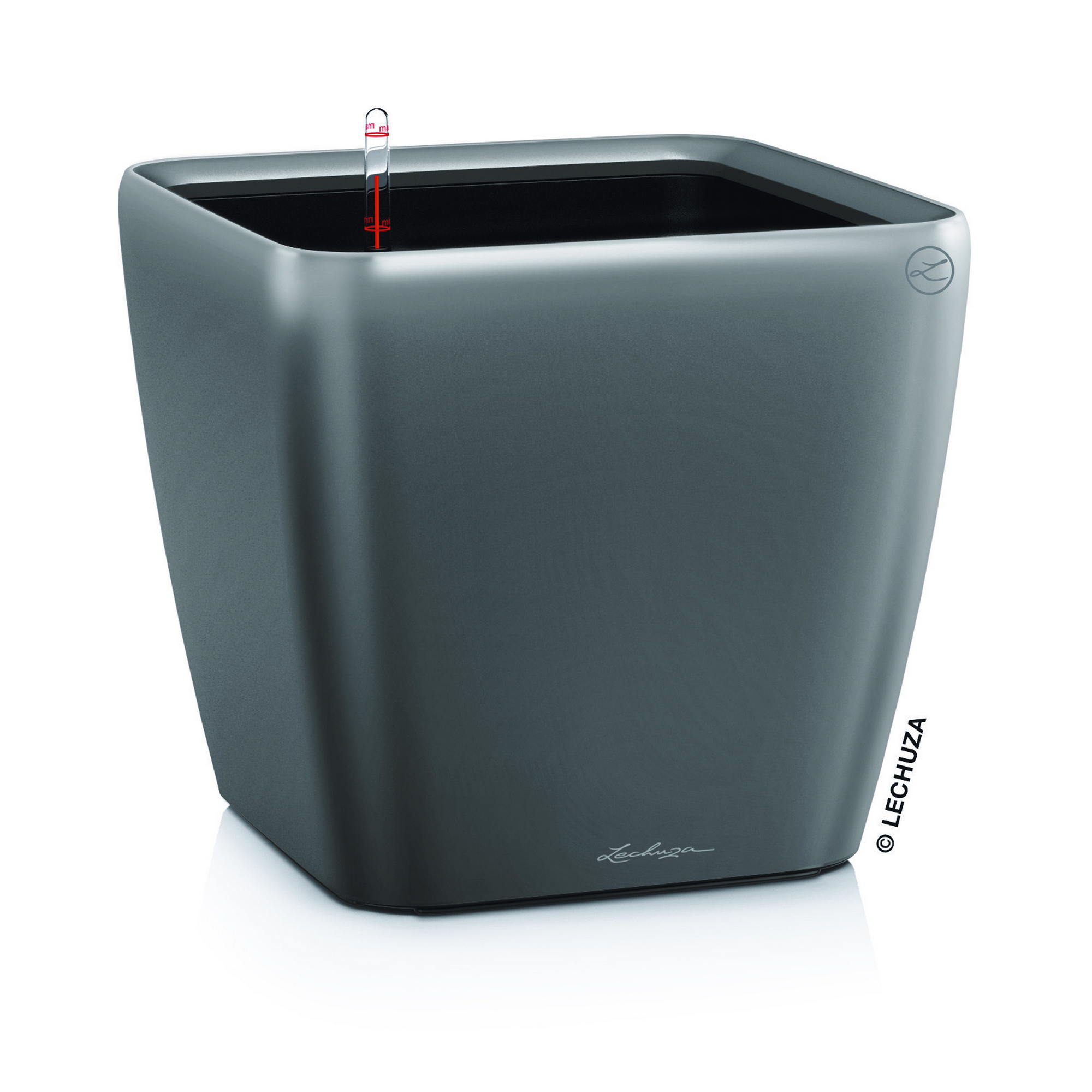 Anthrazitfarbener Übertopf Quadro mit Wasserstandsanzeiger