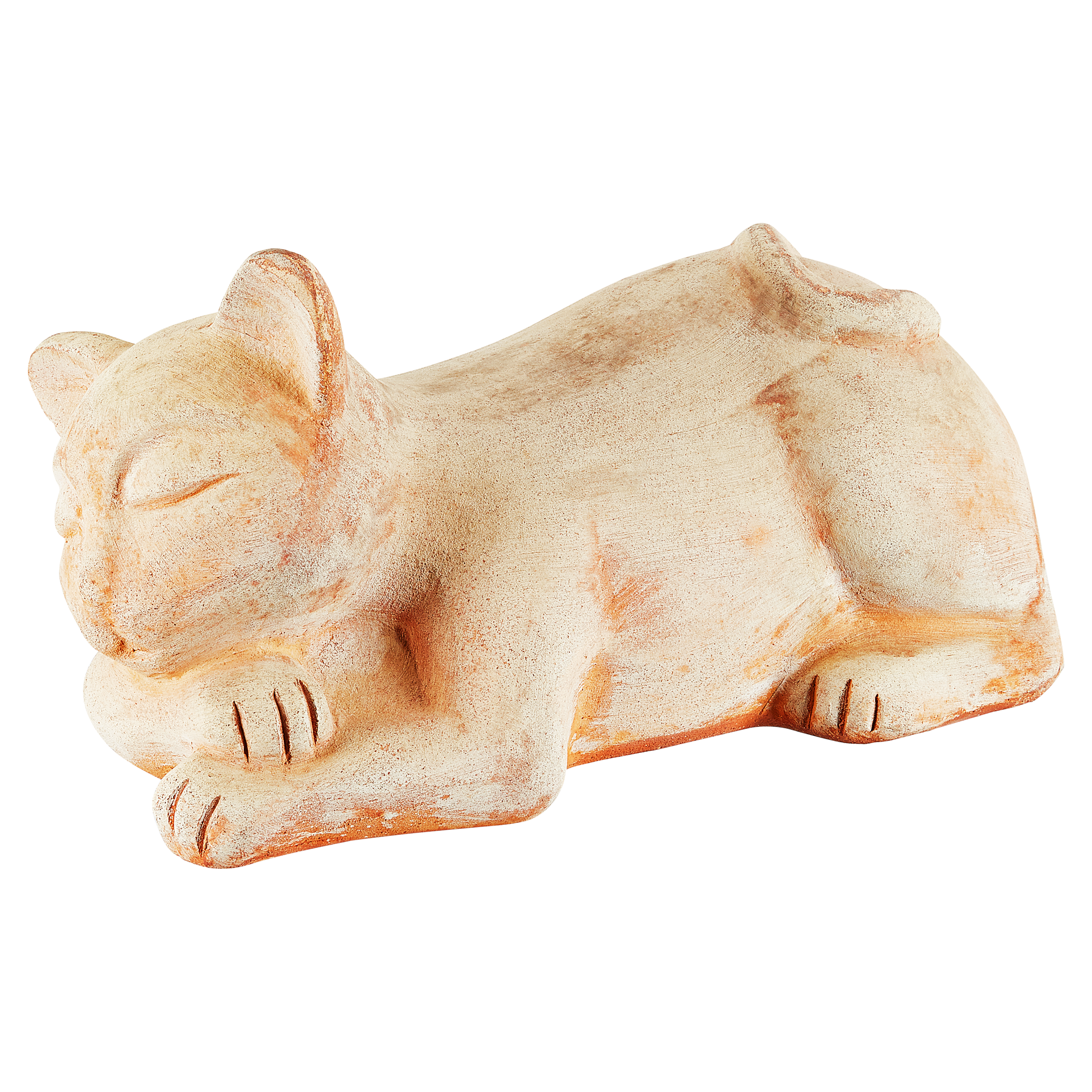 Katze Terrakotta beige 14 cm liegend + product picture