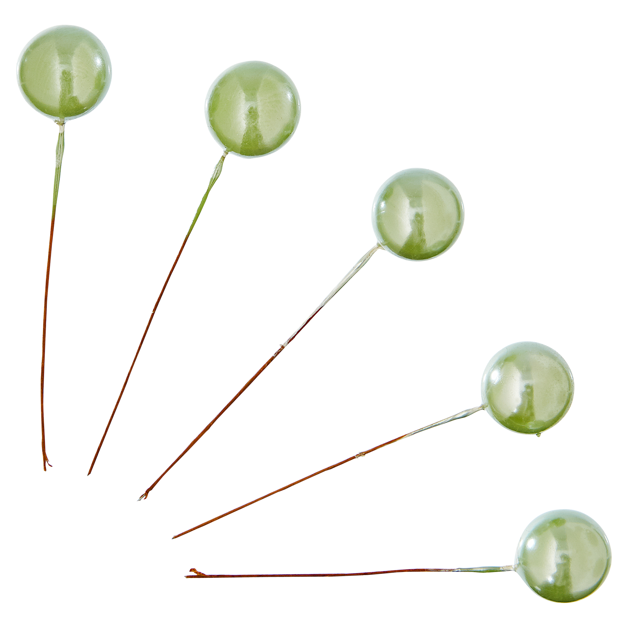 Fünf grüne Dekobeeren an Stielen