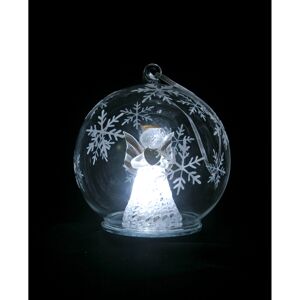Glaskugel mit Engel LED warmweiß 12cm