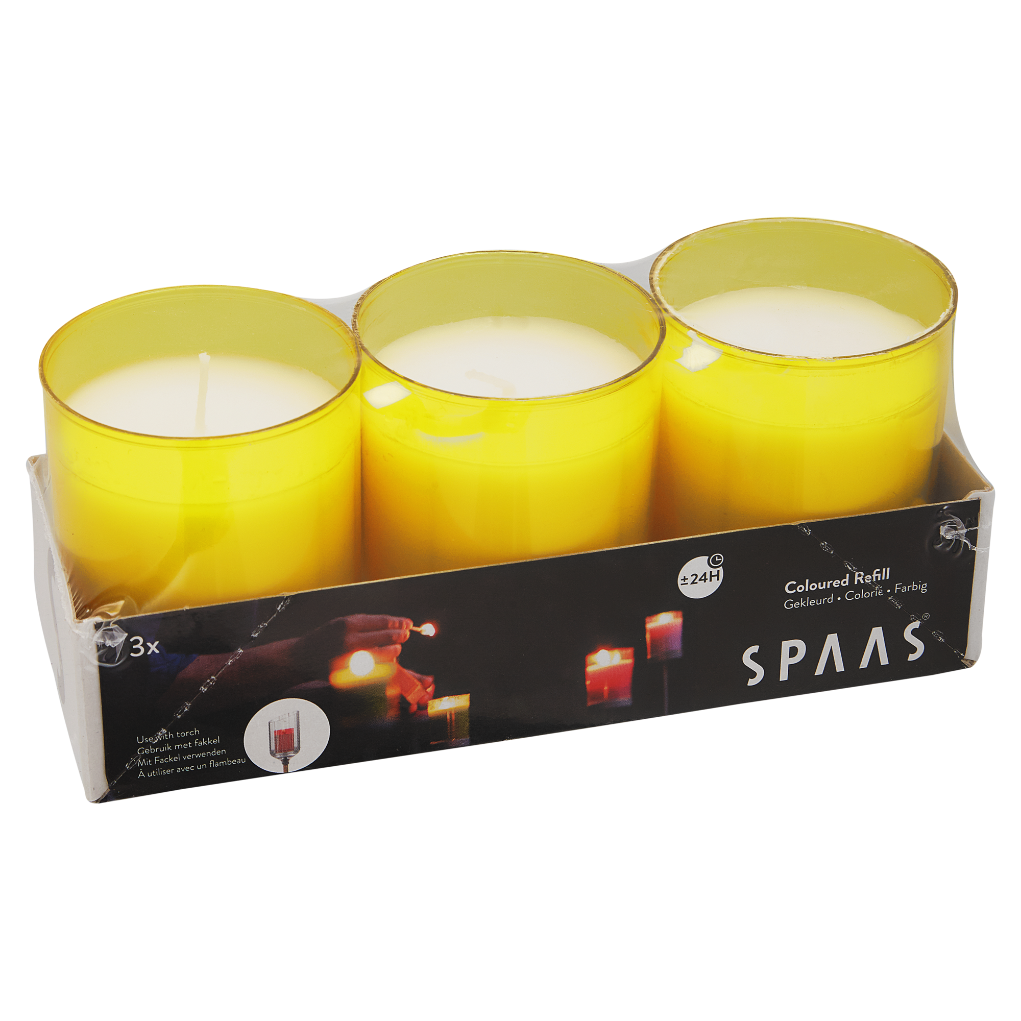 Kerzen für Gartenfackel gelb 11 cm 3 Stück + product picture