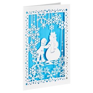 Lasercut-Weihnachtskarte 'Schneemann' blau mit Umschlag