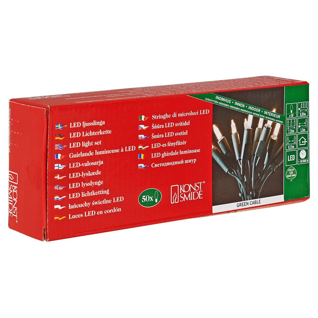 LED-Lichterkette mit grünem Kabel in Verpackung