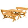 Holztisch mit zwei Bänken in Honigbraun