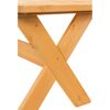 Kreuzförmige Tischbeine aus Holz.