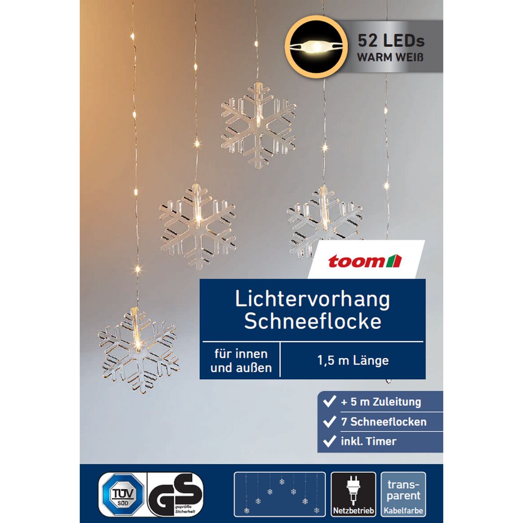 LED-Lichtervorhang 'Schneeflocke' 52 LEDs warmweiß 150 cm