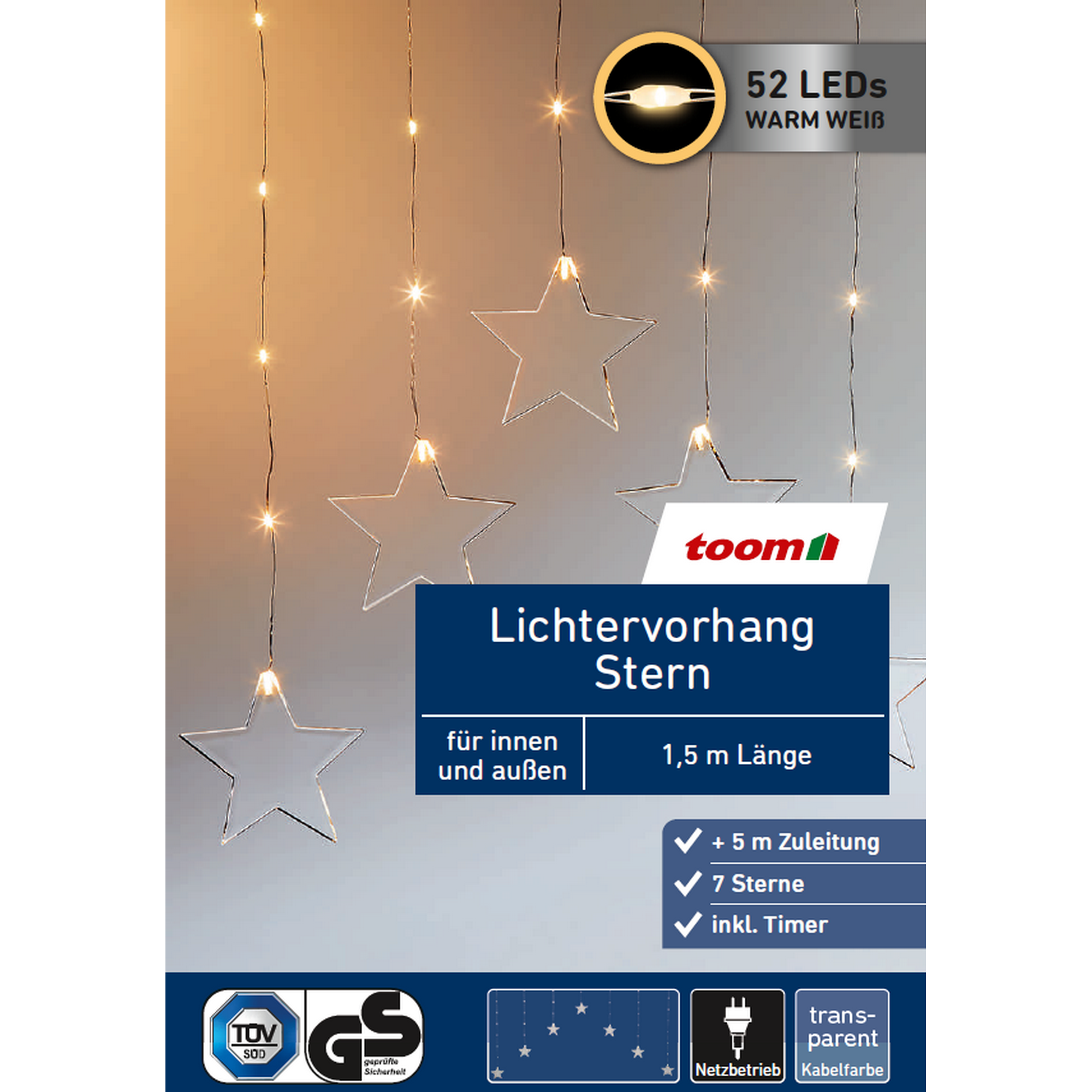 LED-Lichtervorhang 'Stern' 52 LEDs warmweiß 150 cm + product picture