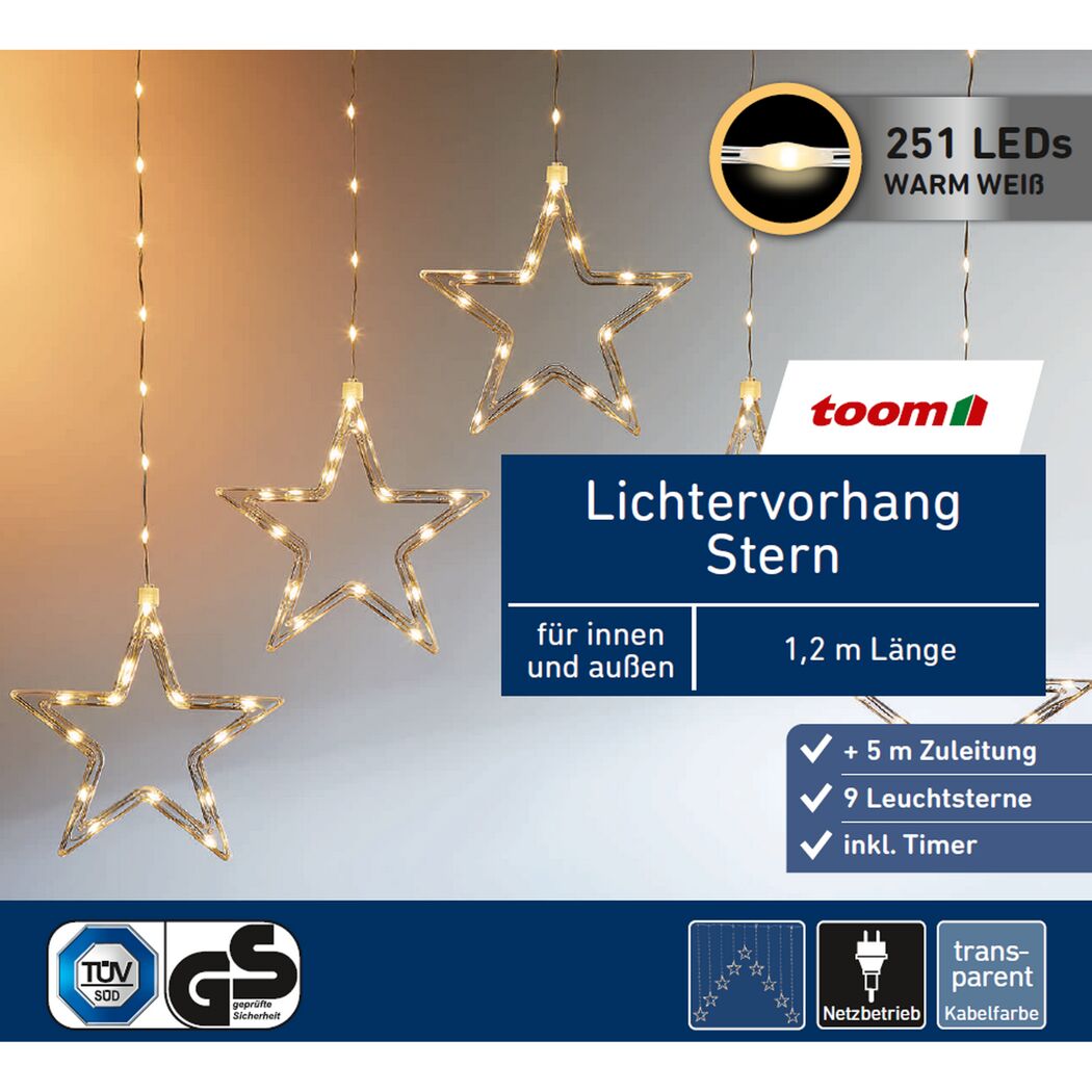 LED-Lichtervorhang 'Stern' 251 LEDs warmweiß 120 cm