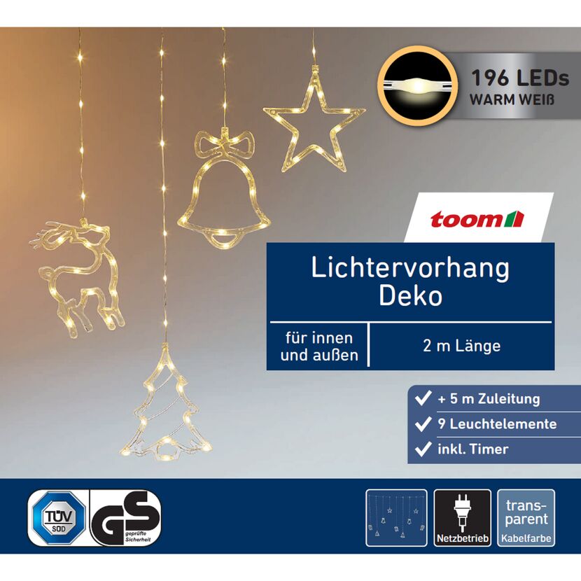 LED-Lichtervorhang 196 LEDs warmweiß 200 cm
