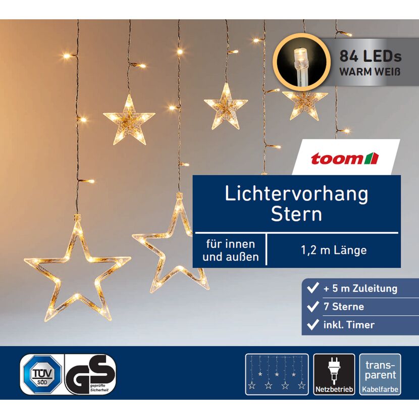 LED-Lichtervorhang 'Stern' 84 LEDs warmweiß 120 cm