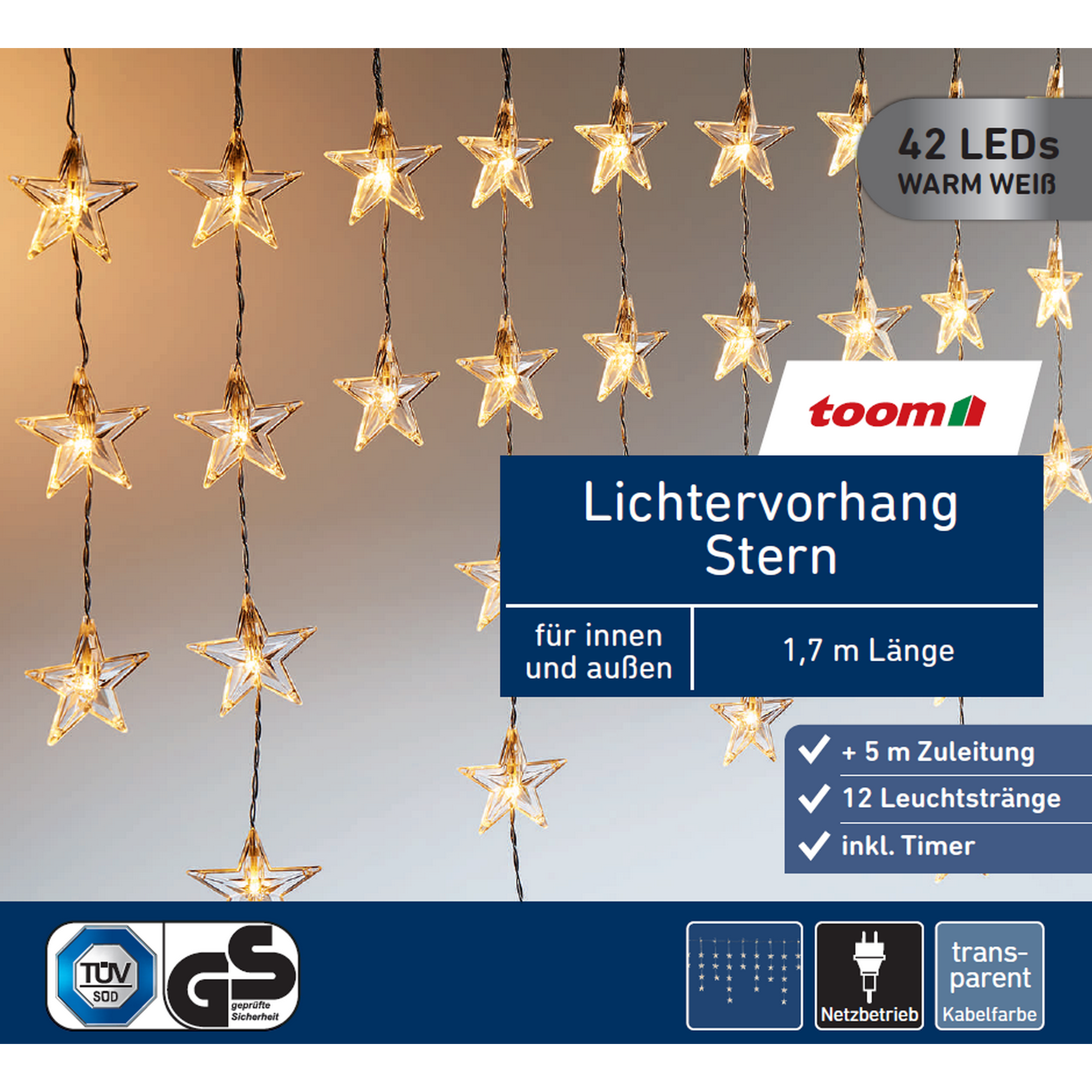 LED-Lichtervorhang 'Stern' 42 LEDs warmweiß 170 cm + product picture