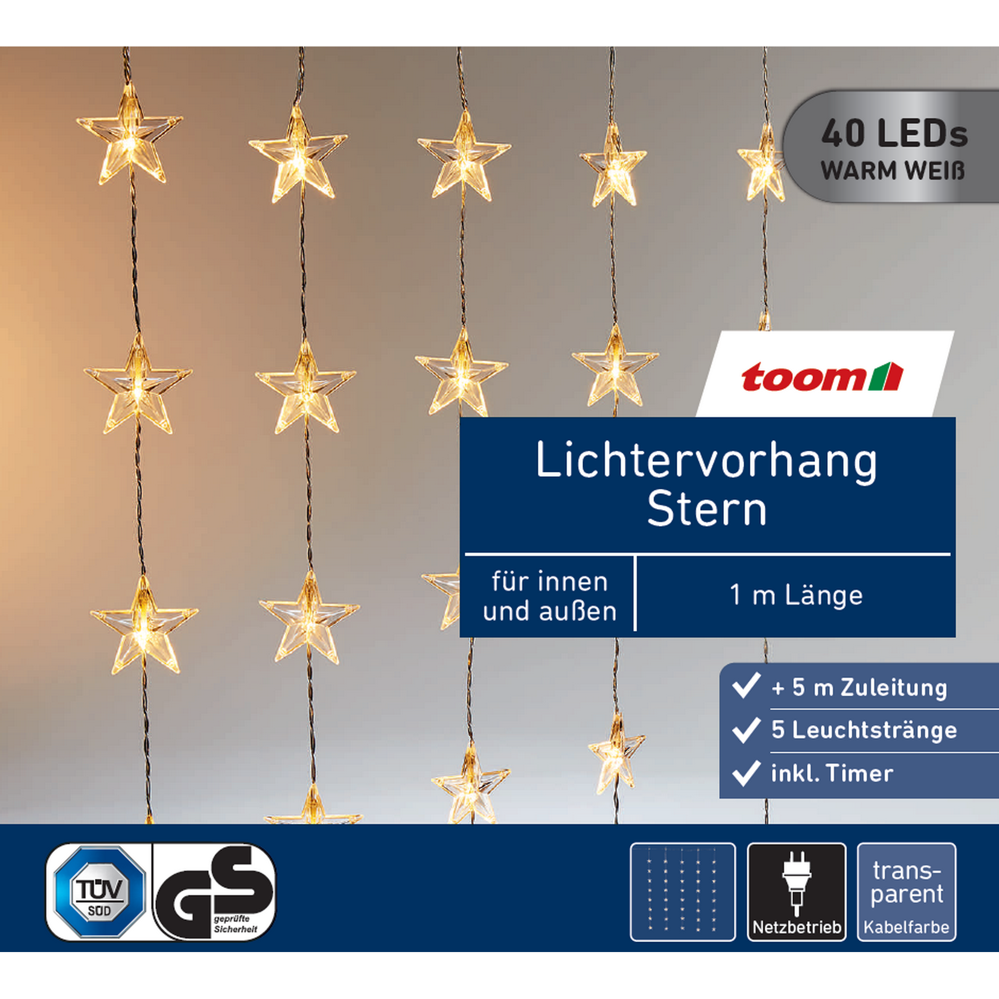 LED-Lichtervorhang 'Stern' 40 LEDs warmweiß 100 cm + product picture