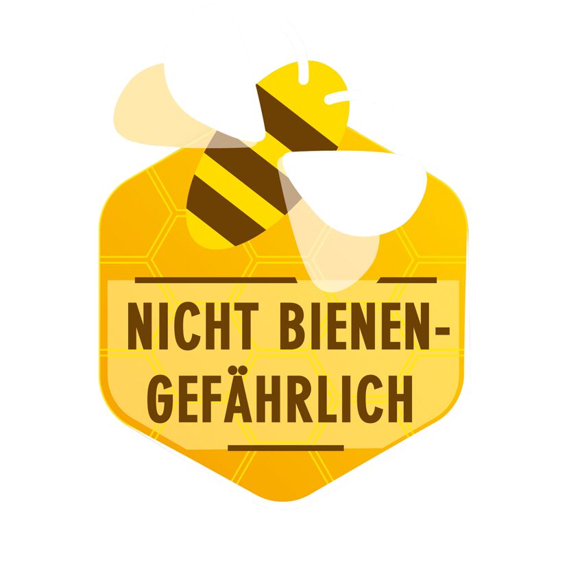 Schild mit Biene: Nicht bienengefährlich