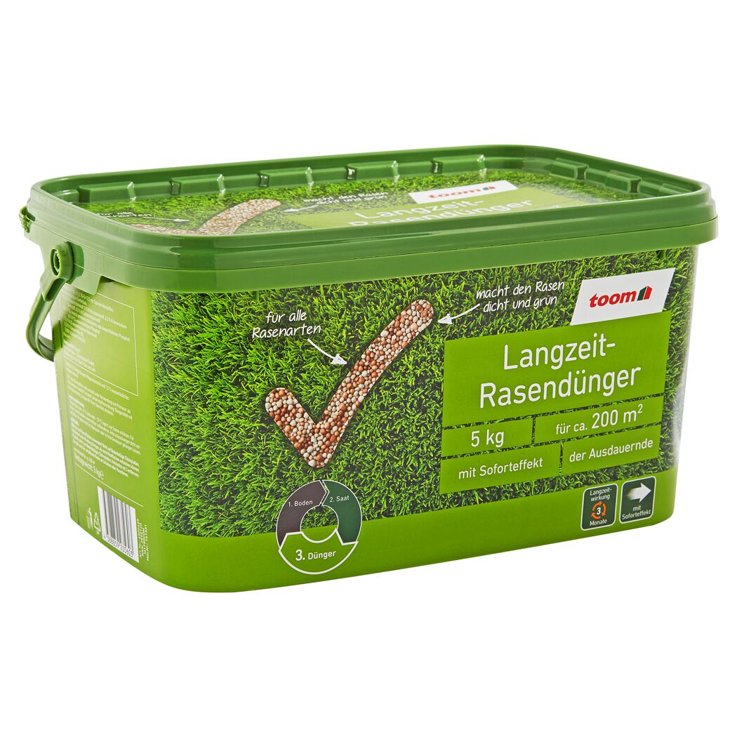 Grüne Packung Toom Langzeit-Rasendünger